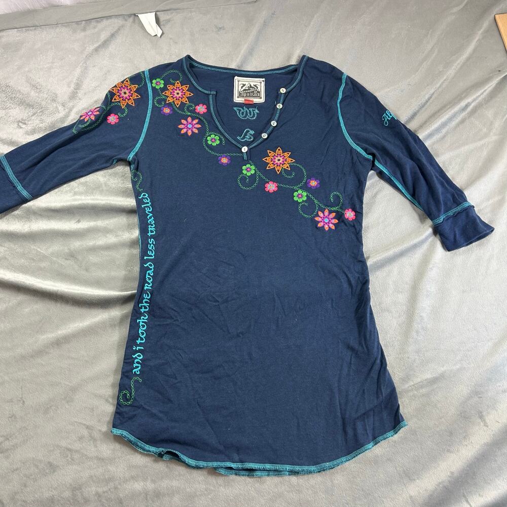 Alp N Rock Navy Floral Embroidered Blouse